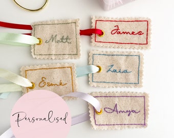 Personalised Gift Present Tag, Name Christmas Tag, Fabric Gift Tag, Hand Embroidered Custom Gift Tag