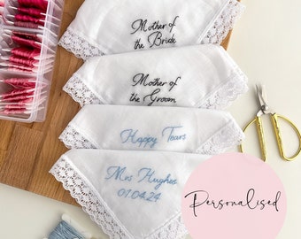Personalised Embroidered Wedding Handkerchief. Something Blue. Hand Embroidered Wedding Gift. Bridal Handkerchief. Custom Hankie