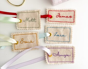 Personalised Gift Present Tag, Name Christmas Tag, Fabric Gift Tag, Hand Embroidered Custom Gift Tag