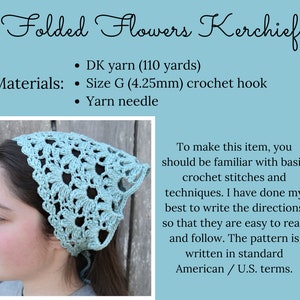 Flower kerchief pattern, crochet headscarf pdf pattern download, crocheted church veil tutorial image 6