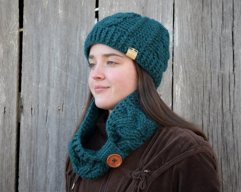 Crochet Cabled Beanie Hat and Cowl Scarf Pattern (PDF Download) image 2