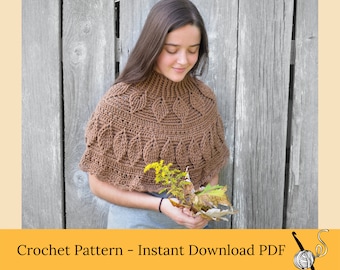 Fall leaf poncho pdf crochet pattern, child and adult sizes poncho pattern