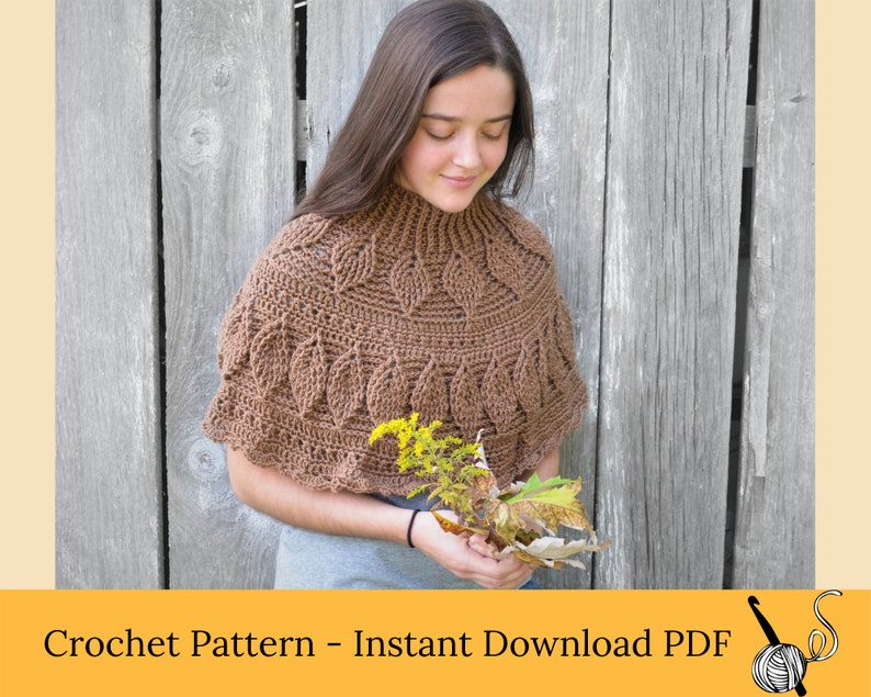 Fall leaf poncho pdf crochet pattern, child and adult sizes poncho pattern image 1