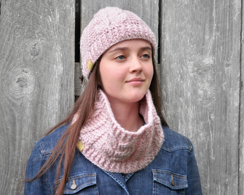 Crochet Cabled Beanie Hat and Cowl Scarf Pattern (PDF Download) image 4