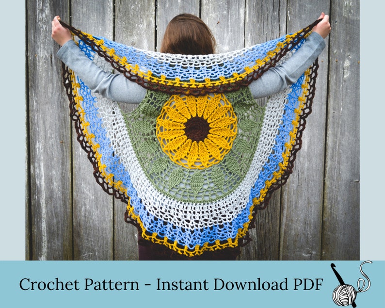 Circle vest pattern, sunflower vest crochet pattern as pdf download, instant download crochet instructions image 1