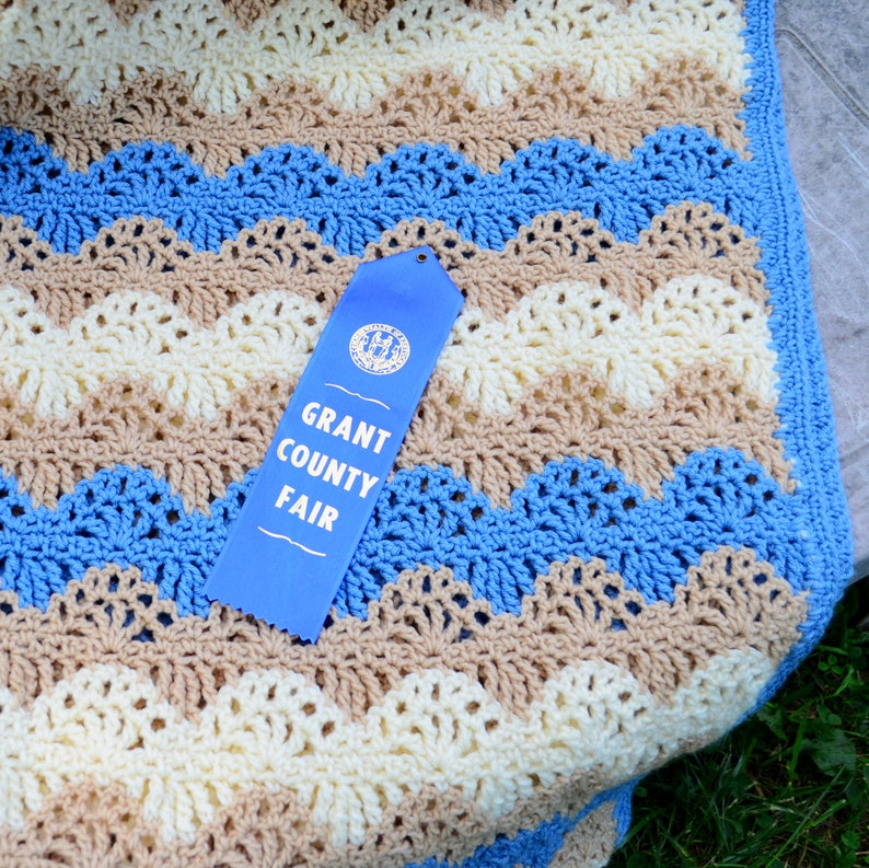 Crochet ripple afghan ocean theme blue and cream afghan Etsy