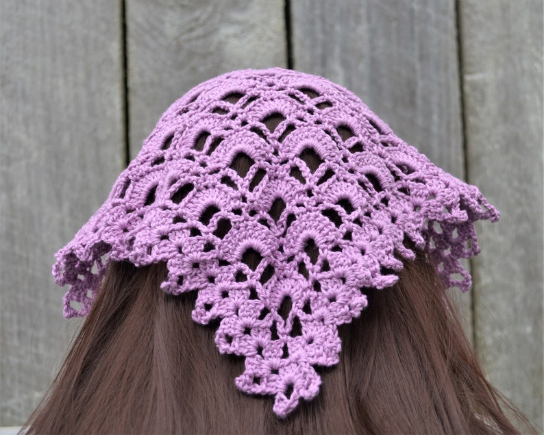 Crochet Head Scarf Cotton Kerchief in Orchid Purple Lace Etsy