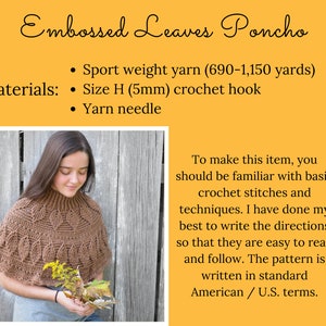 Fall leaf poncho pdf crochet pattern, child and adult sizes poncho pattern image 5