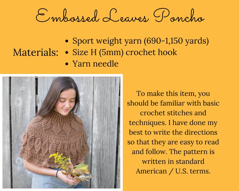 Fall leaf poncho pdf crochet pattern, child and adult sizes poncho pattern image 5