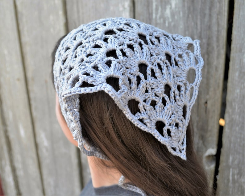 Flower kerchief pattern, crochet headscarf pdf pattern download, crocheted church veil tutorial image 4