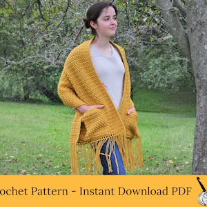 Crochet Pocket Shawl Pattern: Easy Scarf with Pockets (PDF Pattern instant download)