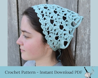 Flower kerchief pattern, crochet headscarf pdf pattern download, crocheted church veil tutorial