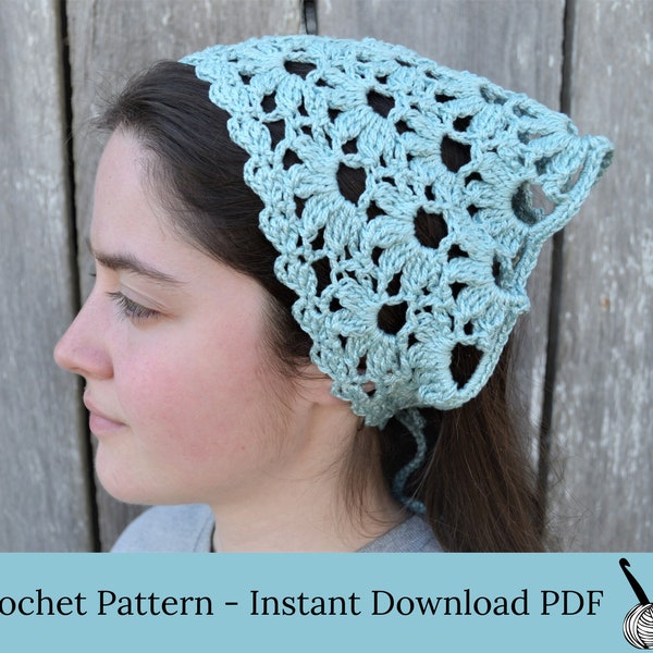 Flower kerchief pattern, crochet headscarf pdf pattern download, crocheted church veil tutorial
