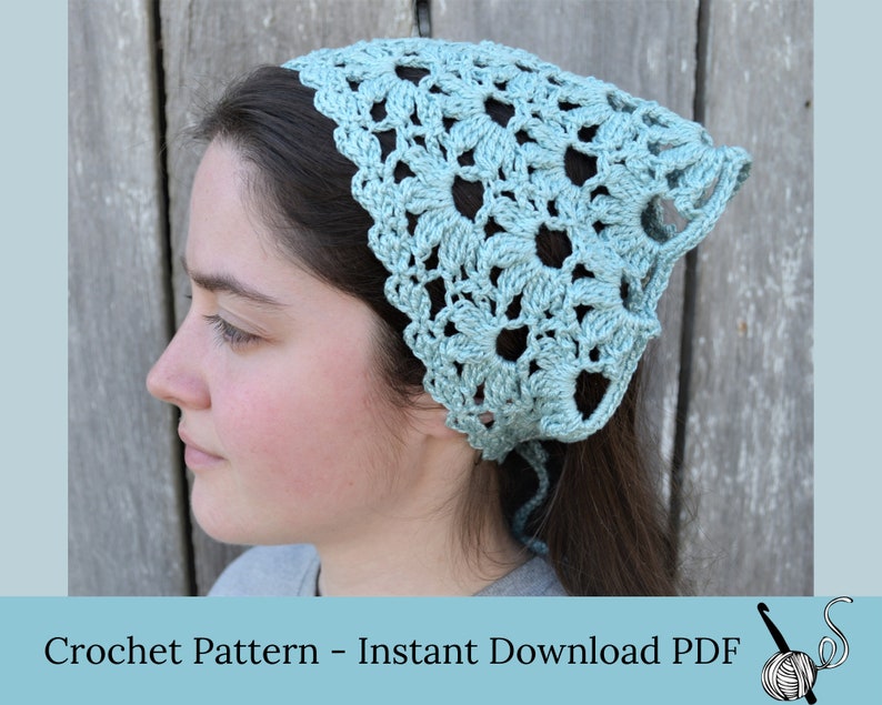 Flower kerchief pattern, crochet headscarf pdf pattern download, crocheted church veil tutorial image 1