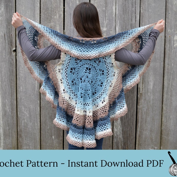 Butterfly Circle Vest Crochet Pattern, pdf download for crochet bolero pattern