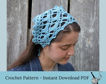 Kerchief pattern, crochet head scarf pdf pattern download, crocheted church veil tutorial