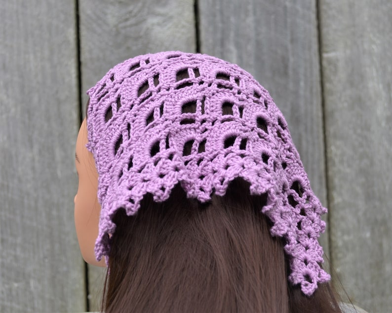 Crochet Head Scarf Cotton Kerchief in Orchid Purple Lace Etsy Hong Kong