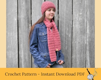 Crochet Beanie Hat and Scarf Pattern (PDF Pattern instant download)