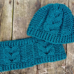 Crochet Cabled Beanie Hat and Cowl Scarf Pattern (PDF Download) image 3