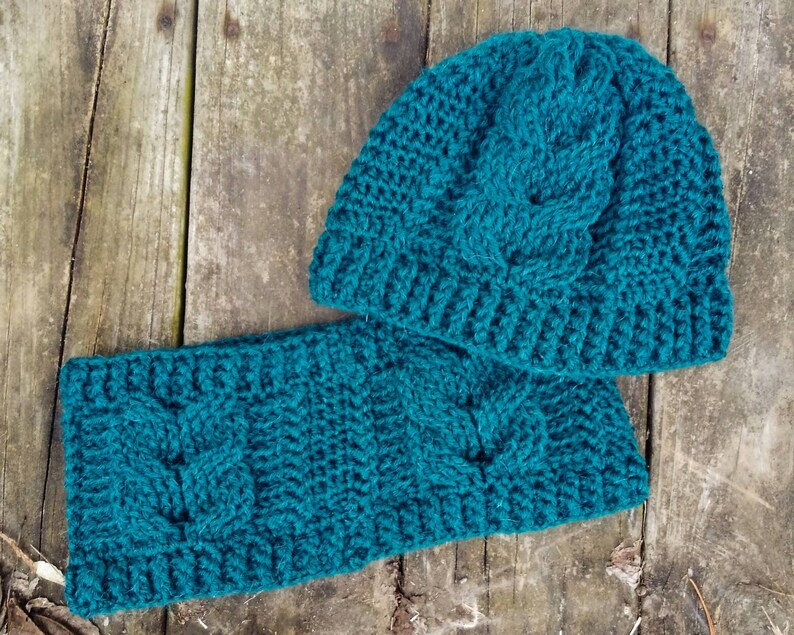Crochet Cabled Beanie Hat and Cowl Scarf Pattern (PDF Download) image 3