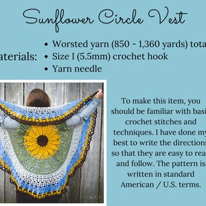 Circle vest pattern, sunflower vest crochet pattern as pdf download, instant download crochet instructions image 5