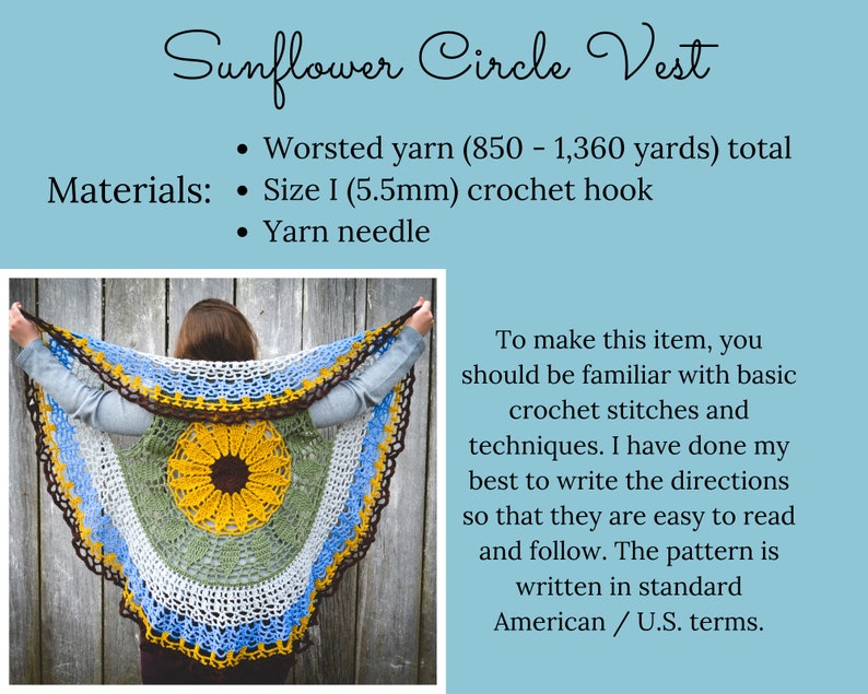 Circle vest pattern, sunflower vest crochet pattern as pdf download, instant download crochet instructions image 5