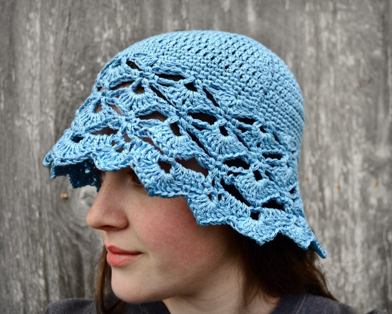 crochet summer hat Ladies summer hat crocheted sunhat womens crochet hat cotton sun hat adult sun hat light blue summer cloche hat