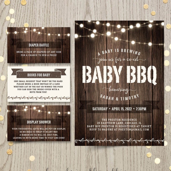 Baby BBQ shower invitation card - a baby is brewing for couples, co-ed, gender neutral barbecue or backyard baby-Q - printable digital PDF