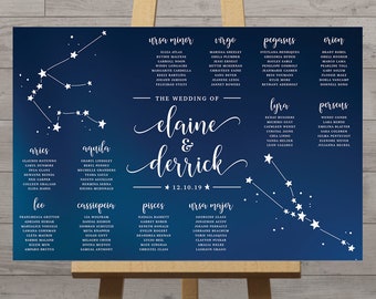 Constellation wedding table plan, celestial wedding seating chart, zodiac reception table, stars seating plan, space, night sky, DIGITAL