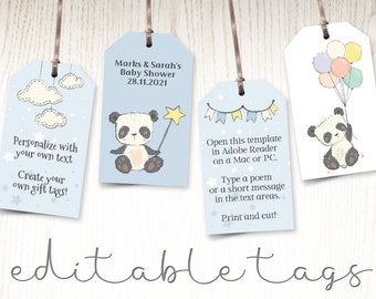 Panda gift tags, little panda bear tags, baby shower gift tags template, first birthday printable tags