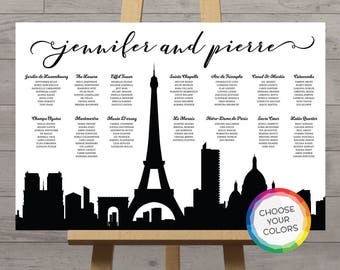 Paris seating chart city skyline France french destination wedding seat plan, world cities silhouette ANY city Eiffel Tower Parisian DIGITAL