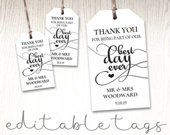 Gift tags for wedding day, thank you best day ever, wedding favor tags, favour, gift bag tags, template,  mini labels, printable, DIGITAL