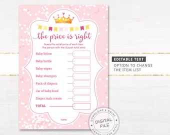 Editable Price is Right baby girl shower game, printable baby shower games ideas supplies instant download, guess the price, DIGITAL format