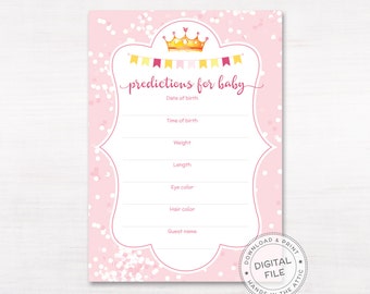 Baby stats guessing game, predictions for baby girl, baby shower games ideas, baby girl shower printable supplies, DIGITAL download, PDF