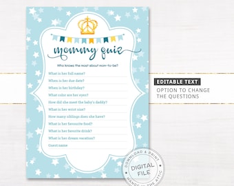 Mommy quiz card EDITABLE, who knows mommy best, printable baby shower game supplies, customized questions, DIGITAL download