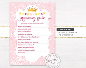 Baby shower games quiz, CUSTOMIZED questions, printable mommy quiz cards, baby girl shower ideas, unique baby shower printables, DIGITAL PDF