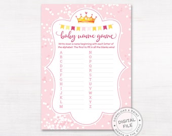 Baby name baby shower game ideas, printable baby shower game cards, baby girl names, instant download baby shower, DIGITAL download PDF
