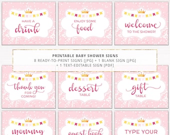 Instant signs, baby girl shower, pink printable decoration, signage package, baby shower food thank you welcome gift sign, DIGITAL files