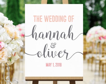 Wedding sign couples names, welcome signage wedding decoration, printable display, sign welcome, the wedding of, custom DIGITAL file