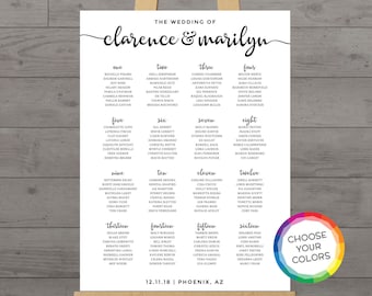 Portrait wedding seating chart board, white poster printable, wedding table assignment, guests list sign, reception signs large, DIGITAL PDF