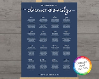 Navy wedding seating chart sign plan, dark blue printable display, guest seating plan, plan de table - CHOOSE your color - DIGITAL PDF