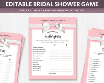Bridal Shower Scattergories Categories Game Make Your Own Etsy