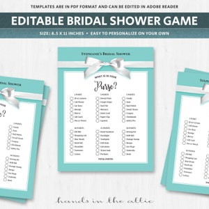 Whats in your purse game, fun wedding shower games for wedding shower, purse game list, the purse game bridal shower, DIGITAL download image 1