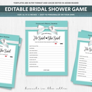 He said she said game template, guess who bride or groom, wedding questions game, bride and groom question game, bridal party games, DIGITAL image 1