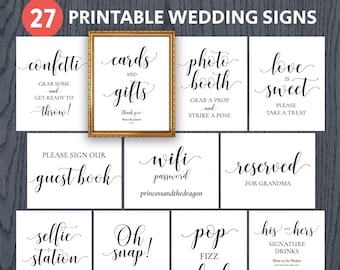 Wedding signs printable package set bundle, pack of 8x10 sign for wedding reception event diy, reserved, confetti, wifi, oh snap, DIGITAL