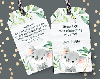 Koala bear gift tags to print at home, for baby showers honoring Australian Aussie moms, preschool gift exchange, editable PDF template ka42