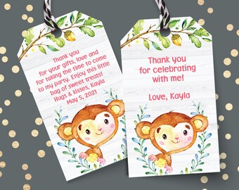 Gift tags new baby monkey editable template kit, jungle animal themed baby shower, gift for you tag jam jar, printable INSTANT download mk35