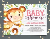Monkey Baby Shower Invitation For A Baby Girl Little Hanging Jungle