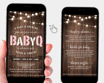 Baby girl barbecue mobile invitation for backyard BBQ Baby Q, smartphone virtual invite for online sharing and social media, JPG file