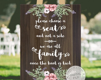 Wedding signs for seating, wedding signage, wedding signs download - CHOOSE a seat not a side - wooden wedding signs, DIGITAL download